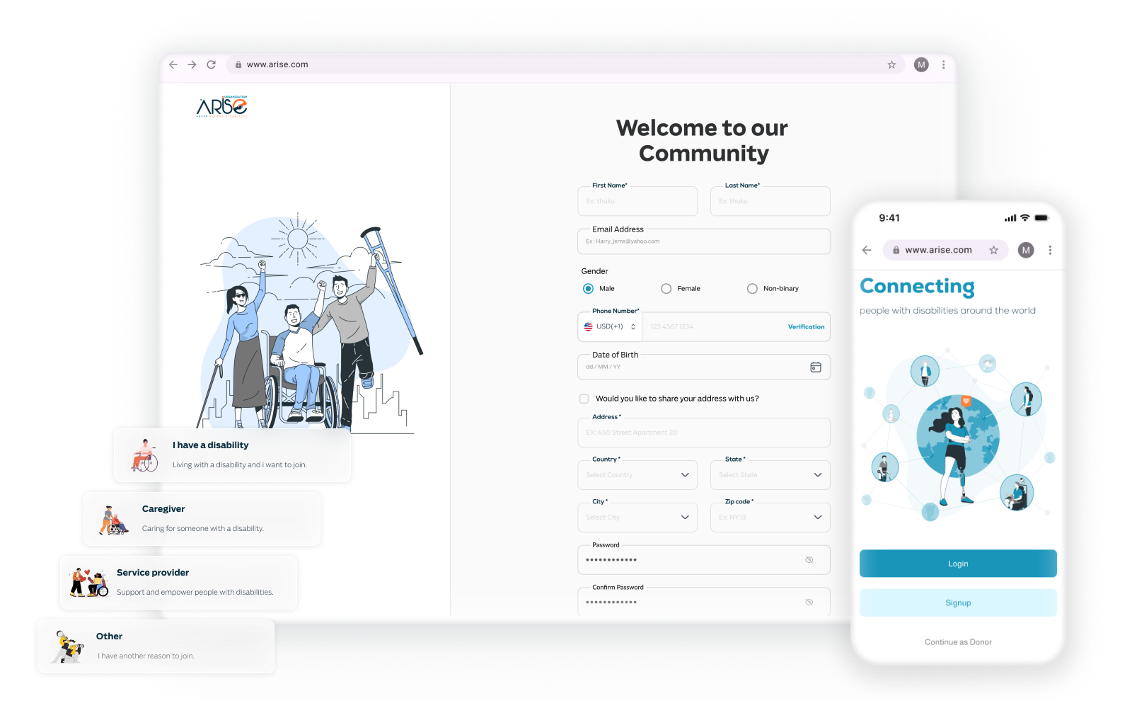 Login and Sign Up screens